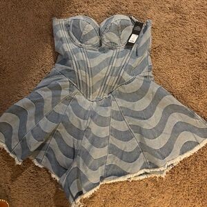 Blue and Gray Strapless Corset Romper
